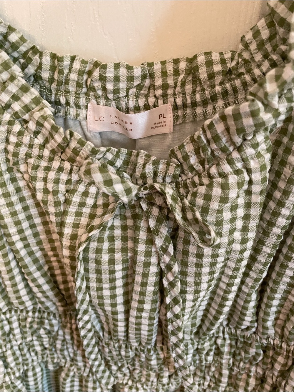 LC Lauren Conrad Green and White Gingham Tie-Front Sundress